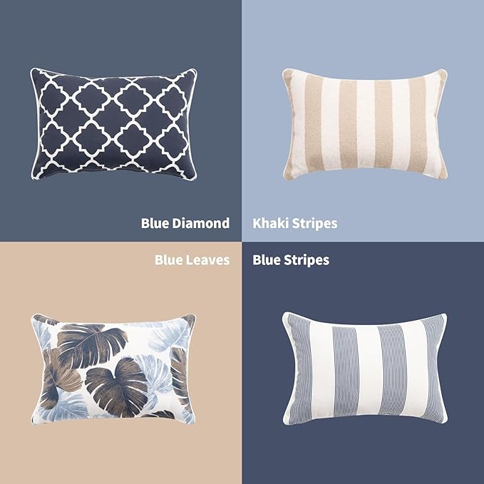 2 Pack Outdoor Throw Pillows 21x15 Inch Water-Resistant Decorative Pillow Cushions with Insert for Patio Garden Porch, Blue Stripe