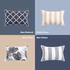 2 Pack Outdoor Throw Pillows 21x15 Inch Water-Resistant Decorative Pillow Cushions with Insert for Patio Garden Porch, Blue Leaves