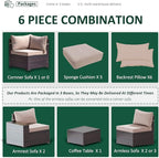 Outdoor Patio Furniture Set, 6 Pieces Outdoor Furniture All Weather Patio Sectional Sofa PE Wicker Modular Conversation Sets with Coffee Table,5 Chairs & Seat Clips Brown