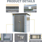 Galvanized Steel Frame & Solid Cedar Wood Wall Shed | 3x5ft Outdoor Storage Shed with Lockable Double Doors & Ventilation Windows for Garden, Lawn, Patio