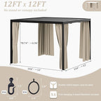 Gazebo Universal Replacement Privacy Curtain,12'×12' Gazebo Outdoor Waterproof Curtains, 4-Panels Sidewall Curtains with Double Zipper for Patio Canopy, Garden and Backyard (Curtain Only)