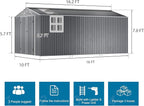 10x16 FT Metal Outdoor Shed Extra Large Waterproof Tools Storage House with Skyview Windows Air Vent Reinforced Frame for Outside Garden Backyard to Store Bikes,Lawnmower,Garage,Dark Grey
