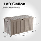 Vixzen 180 Gallon Resin Deck Box, Lockable Outdoor Storage Box for Patio Cushions Storage Furniture,Garden Tools, Pool Supplies, Weatherproof and UV Resistant- Light Brown