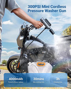 SEALIGHT Foldable Cordless Pressure Washer, 300 PSI Portable Power Washer with 4.0Ah Battery 5-in-1 Nozzle Type-C Charging Battery Operated Power Washer for Cars, Bicycles, Camping and Patio