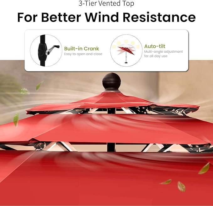 PHI VILLA Outdoor Dining Set 6 PCS with 10ft 3-Layer Round Umbrella(Orange Red),1 Square 37"x 37"Dining Table,4 Bistro Chairs& 10ft Patio Umbrella