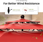 PHI VILLA 5 Piece Outdoor Dining Set with Umbrella for 4, 37" Square Metal Wood-top Table & Wicker Rattan Chairs with Cushions & 10ft Red Umbrella, Dining Furniture for Patio, Deck, Backyard, Porch