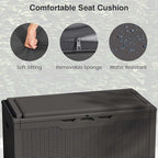 Patiolife 100 Gallon Resin Deck Box with Cushion, Large Outdoor Storage Box for Garden Tools, Pool Supplies, Waterproof and Lockable, Black