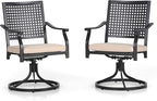 PHI VILLA Patio Swivel Dining Chairs Set of 2, Outdoor Chair with Cushions, Patio Furniture Chair with Armrest, Black