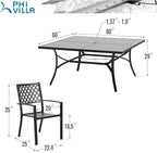PHI VILLA 9 Piece Patio Dining Set, Metal Outdoor 60'' Square Table Furniture Set with 6 Backyard Armrest Stackable Chairs, Table with 1.57'' Umbrella Hole for Patio, Deck, Black