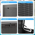 EasyUp 100 Gallon Deck Boxes Waterproof, Outdoor Large Storage Boxes with Lids, Outside Resin Storage Box & Deck Boxes for Patio, Garden Use(Black)