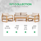 Idzo Ivy Wood Club Chair Set of 2 – Beige Fabric, Outdoor Wooden Armchair Seating with Cushions for Patio, Garden, or Balcony Relaxation