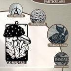 Personalized Customize Name Fantasy Mushroom Wonderland Wind Chime, Metal Iron 37 Inch Outdoor Memorial Gift for Garden Yard Patio Home Decor, Black (Style J)