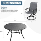 DIFY 7 Pieces Outdoor Patio Dining Set, 6 Dark Grey Textilene Swivel Dining Chairs and 53.1" Black Round Metal Dining Table, Outdoor Table and Chairs