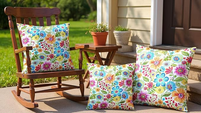RSH DECOR: Square Throw Pillows Set of 4 | 17” x 17” | All-Weather Spun Fabric | Water and Fade-Resistant | Outdoor Accent Pillows for Patio Furniture | Gregoire Fresco - Made in USA