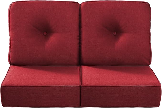 Luxury 22x24/22x25 6-Inch Outdoor Seat Cushions - Set of 2 Water Repellent Patio Chair Replacement Cushion for Porch Rattan Dining Rocker Glider Chairs Loveseat Couch Sectional Sofa - Red
