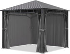 TOOLPORT Hardtop Gazebo 10x10 ft with Steel Roof - 4 Side Panels in Gray - Approx. 3.54x3.54 in Aluminium Poles