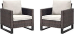 Rilyson Wicker Outdoor Patio Chairs Set of 2-2 Piece Rattan Chairs with Waterproof Wicker,Comfortable Cushions and Sturdy Metal Frame for Outside Porch Deck Backyard(Brown/Beige)