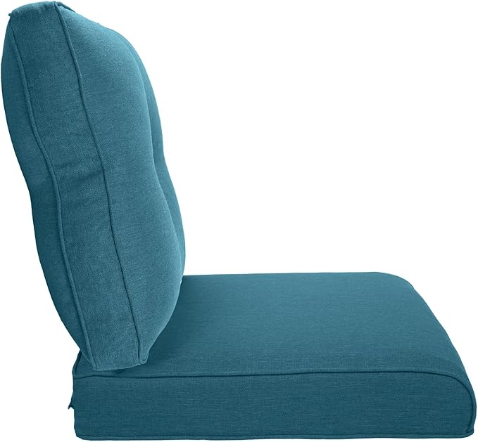 Pop 22x25/22x24 Outdoor Seat Cushions Set of 2 - Comfortable High Back Water-Resistant Patio Wicker Chairs Cushion for Rocker Glider Loveseat Couch Sectional Sofa - Peacock Blue/Button