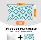 idee-home Outdoor Pillows with Inserts Included, Patio Outside Lumbar Pillows Waterproof Set of 2, 12 x 20 inch