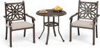 MFSTUDIO Cast Aluminum Patio Dining Set of 2, Retro Design Outdoor Table and Chairs Set with 2×Fixed Chairs and 1×Round Outdoor Table, 3 Piece Patio Set for Backyard Garden