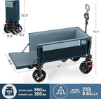 Timber Ridge 47" L Collapsible Wagon with Tailgate & Brake, 550lbs Heavy Duty Beach Wagon with All-Terrain Big Wheels, 250L Foldable Utility Cart for Sand Camping Sports Shopping, Blue
