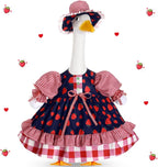 Lolita Goose Outfit Set for 23'' H Plastic Porch Cement Statue Cute Lolita Skirt Fall Spring Summer Goose Costume for Indoor Outdoor Yard Lawn Patio Art Decor(Strawberry)