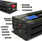 Novopal 1000 Watt Pure Sine Wave Power Inverter 12V DC to 110V/120V AC Converter- 4 AC Outlets Car Inverter with 1 USB Port-16.4 feet Remote Control,Two Cooling Fans and LCD Display Black