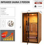 Far Infrared Wooden Sauna 2 Person, Canadian Hemlock Sauna, 120V, 1750 W, 8 Heating Element, 7 Color Light, Oxygen Bar(100-149 ℉) Fast Delivery