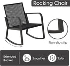 Bistro 3 Piece Patio Furniture Set, Patio Table and Rattan Outdoor Rocking Chairs Set of 2, Outdoor Bistro Conversation Set for Garden, Balcony, Poolside, Backyard, Khaki