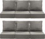Luxury 24x24x6 Inch Outdoor Deep Seat Cushions Set of 6 - Comfortable Patio Zipper Chair Cushion for Outside Sets Wicker Dining Rocking Swivel Chairs Loveseat Couch Sectional Sofa - Grey