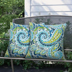 Magpie Fabrcis Pack of 2 Outdoor Waterproof Throw Pillow with Insert 18 x 18 Inch, Christmas Decorative Back Cushion Pad for Garden Patio Tent Balcony Couch Sofa(Paisley Lapis Green)