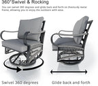 11 Pieces Patio Conversation Sets, All Weather Metal Outdoor Furniture Set, 2 Three-Seater, 4 Swivel Rockers, 2 Single Chairs, 2 Side Tables, 1 Fire Pit Table for Backyard Deck Porch Poolside, Gray