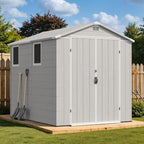 Devoko 6x8 Ft Outdoor Storage Shed - Lockable Resin Tool Shed with Window & Floor - Easy Assembly for Garden, Backyard