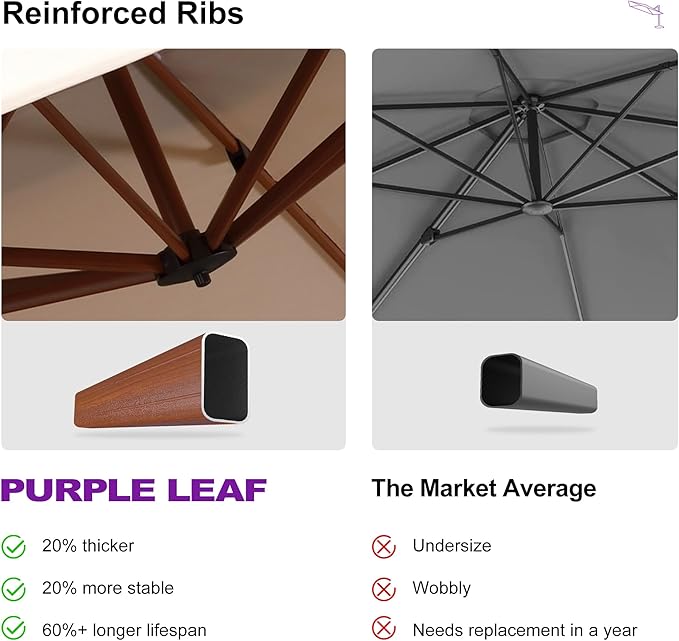 PURPLE LEAF 9ft Patio Umbrella Outdoor Square Umbrellas Large Cantilever Umbrella Windproof Offset Heavy Duty Sun Umbrellas for Garden Deck Pool Patio, Beige