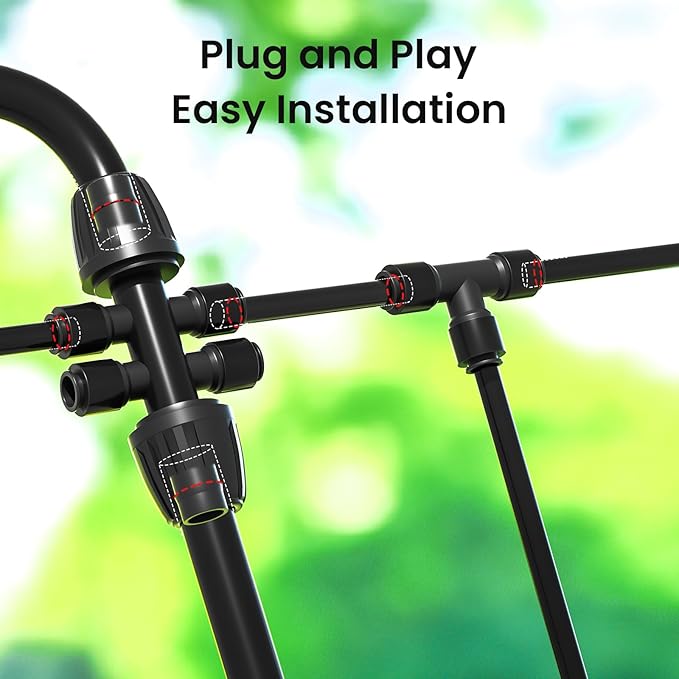 MIXC 230FT Quick-Connect Drip Irrigation System Kit, Automatic Garden Watering System with 1/4" & 1/2" Fast-Lock Tubing - Adjustable Nozzles & Sprinklers for Garden, Greenhouse, Lawn, Potted Plants