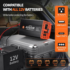 4000W Pure Sine Wave Power Inverter 12V DC to 110V AC Converter Peak Power 8000W for RV Truck Off-Grid Solar Car Inverter with 4 AC Outlets, 2 USB & 1 Type-C Ports, Hardwire Kit, Remote Controller