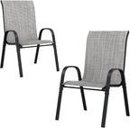 UDPATIO Patio Chairs Set of 2, Stackable Outdoor Dining Chairs with High Back, Breathable Textilene Fabric Outdoor Chair All Weather, 350LBS Capacity for Garden, Backyard (Light Grey)