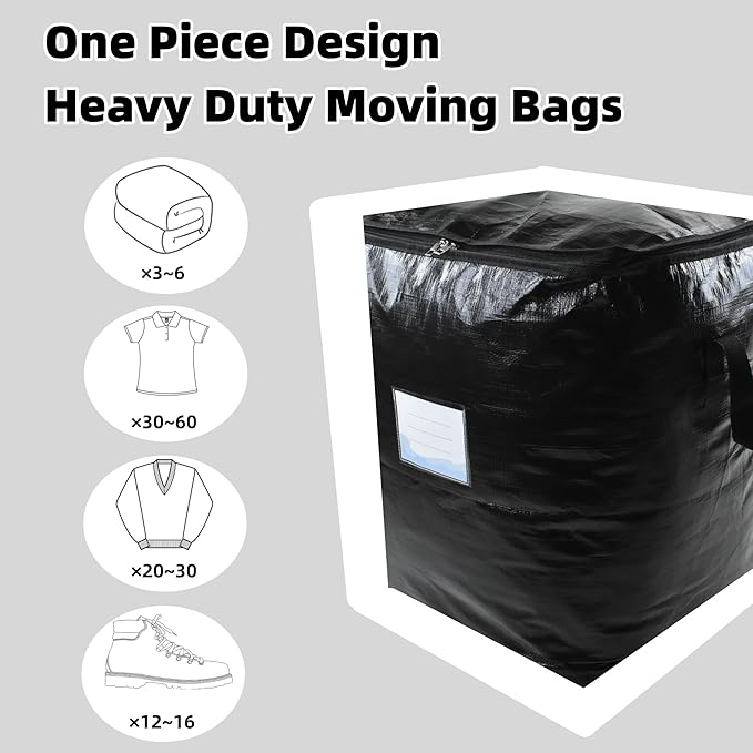 3 Pack Extra Large 91L Heavy Duty Moving Bags – Waterproof Foldable Storage Totes with Reinforced Handles for Clothes, Blankets, Bedding, Pillows, Toys & Christmas Decorations