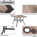 Sophia & William Square Patio Dining Table with 1.57" Umbrella Hole, Outdoor Table with Imitation Wood Tabletop and Brown Metal Steel Frame, for Lawn Garden Backyard, L37 X W37 X H28