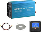 Pure Sine Wave Power Inverter 1000W DC12V to AC 110V with Dual sockets and USB, LCD Remote kit. (1000W)
