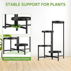 iDavosic.ly 4 Tier Large Plant Stand Indoor with 10 Inch Wide Tray, Tiered Corner Metal Outdoor Flower Display Holder Shelf, Folding Tall Rack for Patio Porch Living Room, Modern Black
