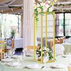 Gold Cylinder Stands for Party,2pcs Wedding flower stand,Metal Square Pedestal Stand for Display plant Parties Birthday Decor,31.5 Inch