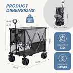 DUMOS Large Capacity Folding Double Decker Wagon with Brakes, 440 lbs Wagons Carts Foldable Wagon Cart with Flexible Handle, All-Terrain Big Wheels for Grocery Sports Garden Camping