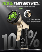RAINPOINT Garden Hose Nozzle, Hose Sprayer Nozzle with 9 Spray Patterns, High Pressure Water Hose Nozzle Heavy Duty Metal Hand Sprayer, Watering Plants and Lawn, Car Washing, Pet Showering,Green