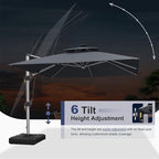 PURPLE LEAF 10 Feet Double Top Deluxe Solar Powered LED Square Patio Umbrella Offset Hanging Umbrella Outdoor Market Umbrella Garden Umbrella, Grey