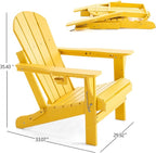 Folding Adirondack Chair, HDPE Outdoor Texture Lawn Chair with Reclining Back, Cup and Phone Holder - Comfortable Firepit Chair Weather Resistant for Patio or Backyard (Yellow, Set of 4)