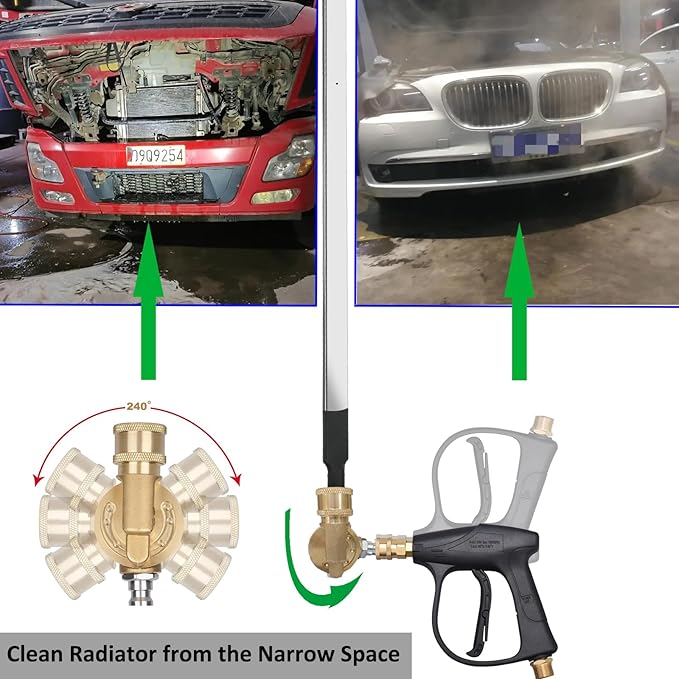 Lucstar Radiator Cleaning Wand,Radiator Genie Water Air Cleaning Wands, 24“ Wand+ 7 Angles Coupler+ Valve Switch, Air Filter Cleaner for Car Truck Power Washer Wand,Gutter Cleaning