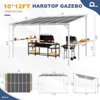 MEISSALIVVE 10' x 12' Wall Mounted Gazebo, Outdoor BBQ Grill Gazebo with Side Shelf, Lean to Metal Awnings with Sloped Roof, Heavy Duty Pergola for Backyard, Deck, White