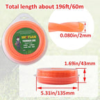 WOTIAN 080 Square Twisted Trimmer line 0.080-Inches Weed Eater String 196-Foot Square Twist Weed Wacker String of Nylon Compatible with Stihl Echo Universal Grass Cordless Electric Trimmer,Orange
