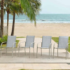 Outdoor Dining Chairs Set of 6, Stackable Patio Chairs with Textilene Fabric, Lightweight Garden Chairs for Poolside, Backyard, Camping, Beige